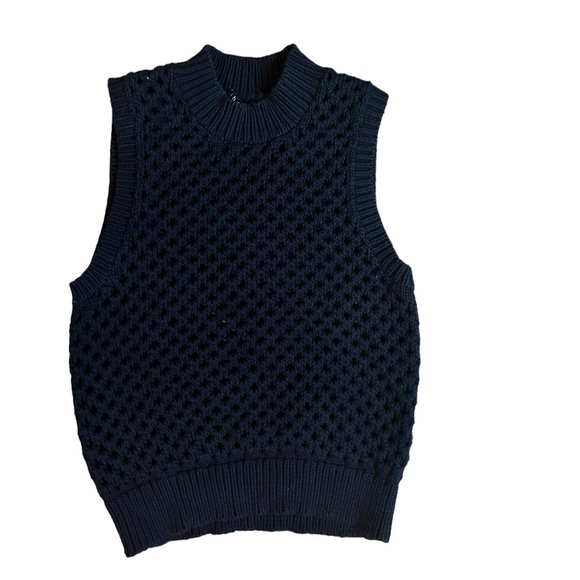 Theory Mayleen Open Stitch Mock Neck Sweater Vest Size Small Black - Picture 6 of 12